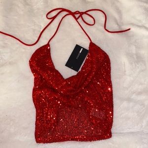 Red sequin top